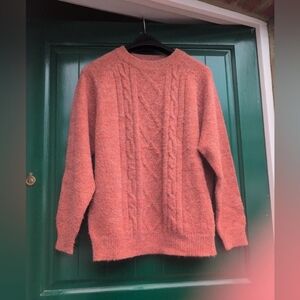 Elegant Coral Cable Knit Sweater